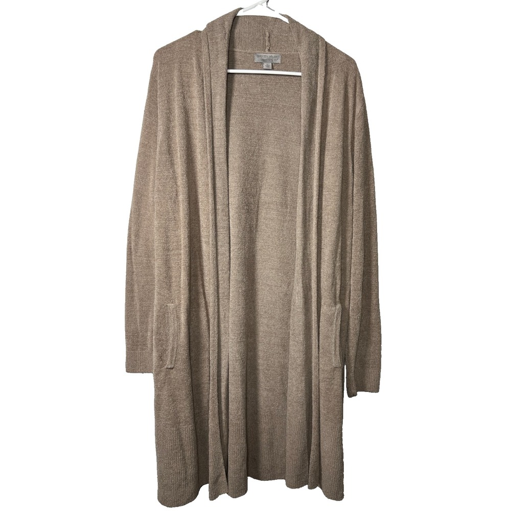 Barefoot Dreams CozyChic Lite Circle‎ Cardigan Tan Beige Open Front Pockets Sz L